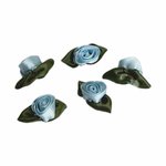 Satin-Rosen mit Blatt zum Aufnähen oder Aufkleben - Hellblau - 5 teilig